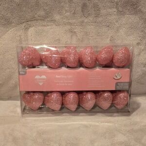 Seasonal Collection Pink Glitter Heart String Lights 12ct LED Battery Operated